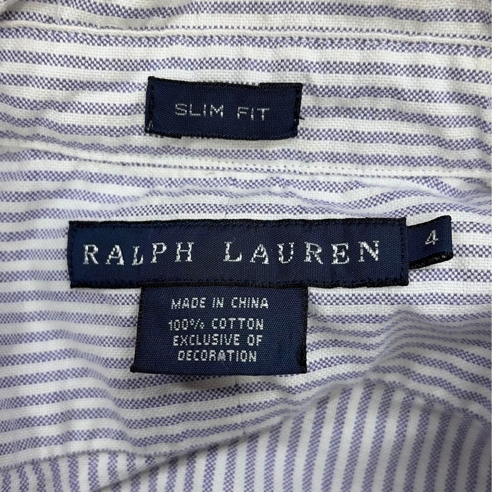 Ralph Lauren Button Down Shirt Womens 4 Blue White Striped Slim Fit Oxford Pony - Picture 3 of 11